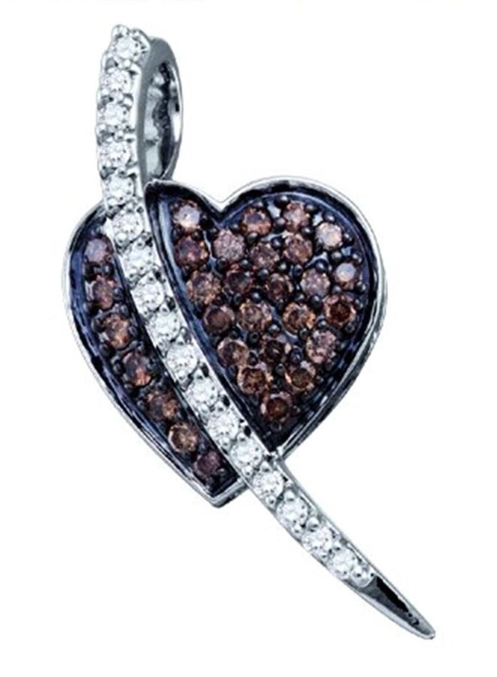 10K White Gold 1/2Ct Cognac Brown Diamond Heart Love Pendant